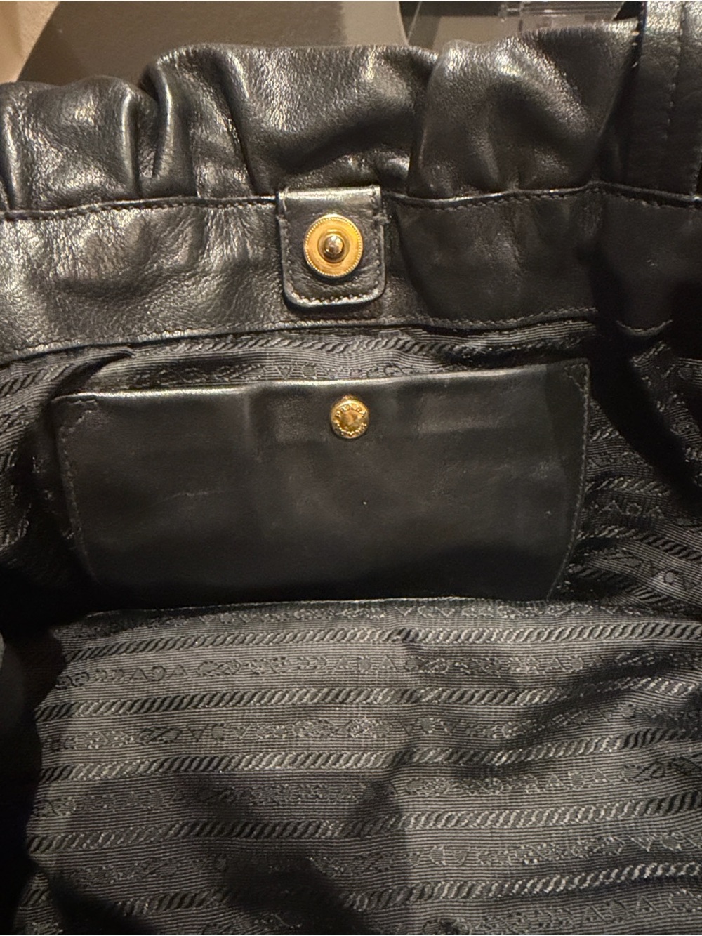 Prada Nero Large Drawstring Leather Tote with Gold Logo - Picture 13 of 16